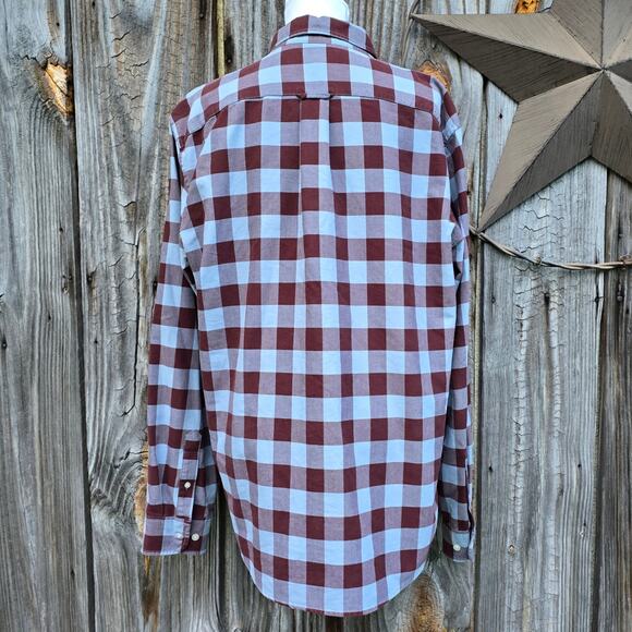 Buffalo Check Shirt LL Bean Signature Size L Slim Fit Blue Brown LS Button Front - Picture 3 of 8